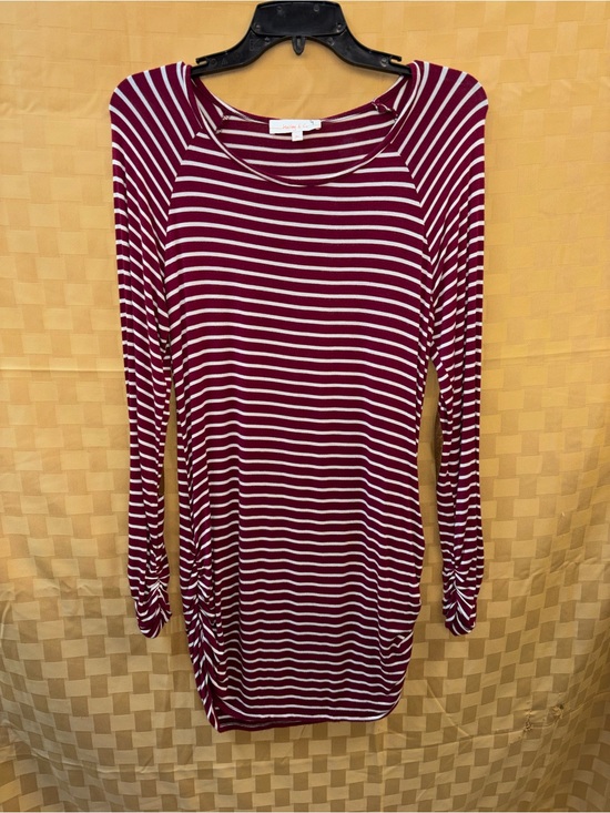 hailey and Co Dresses & Skirts - Striped Long Sleeve Jersey Dress in Burgundy and White